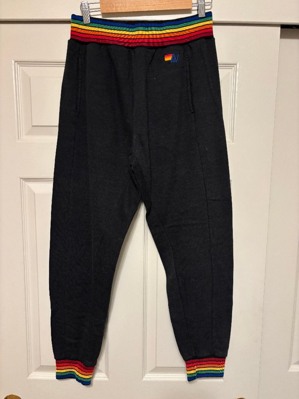 Aviator Nation Black Rainbow Stripe Sweatpants